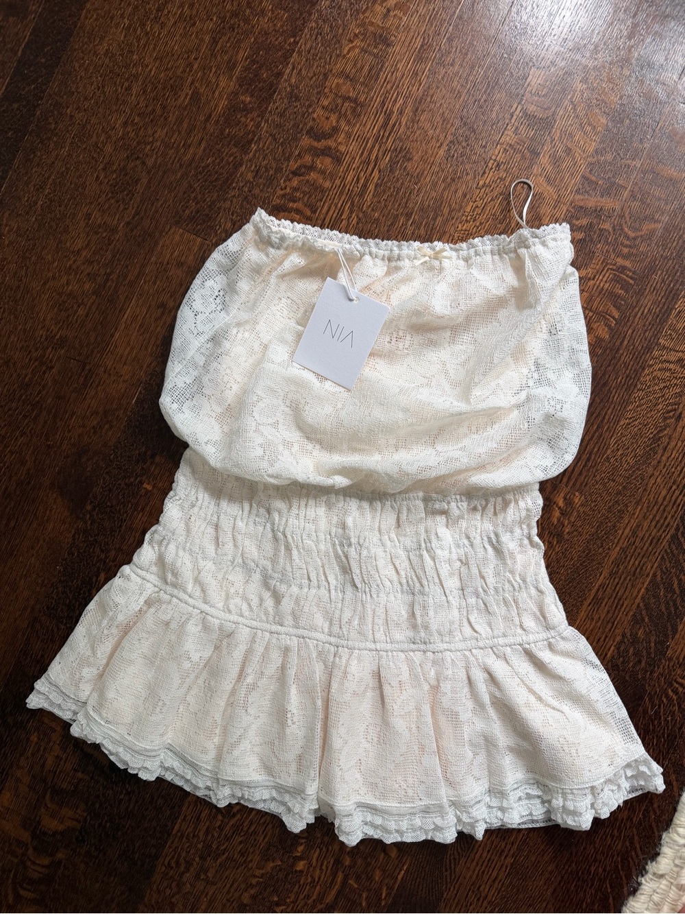 NIA Cream Lace Strapless Ruffled Slip